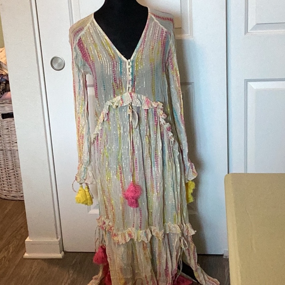 Hemant & Nandita Gold Inlay Sheer Dress XS